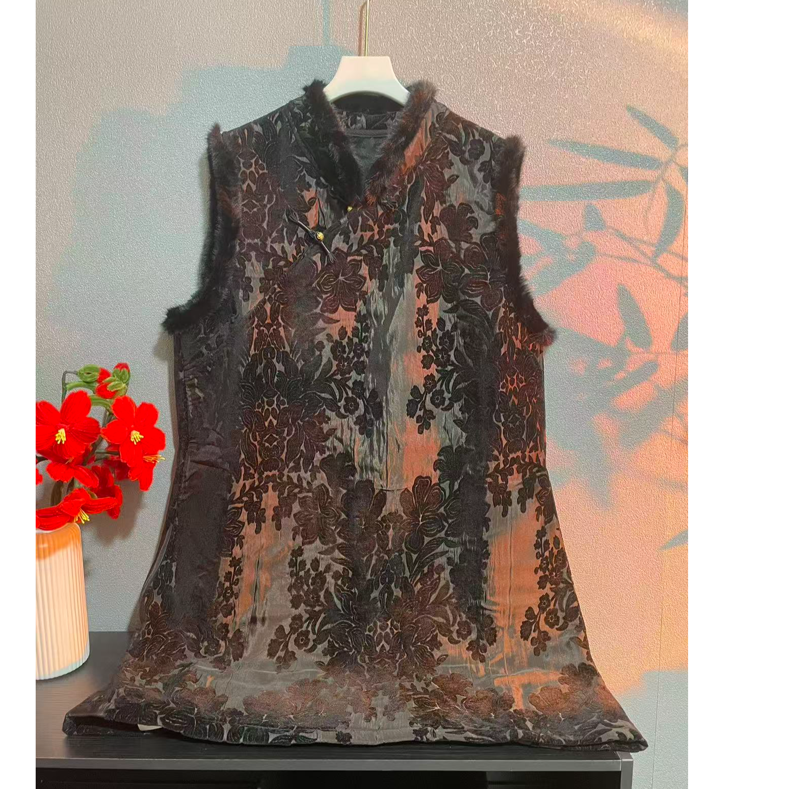 【海棠966763】秋冬定制新款大码国风人丝植绒花加绒连衣裙