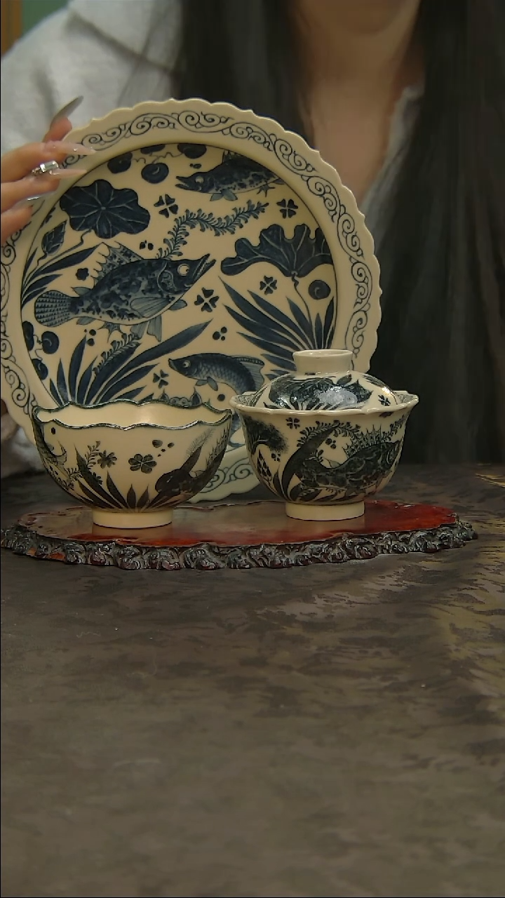 【闪购商品】青花手绘鱼藻套组