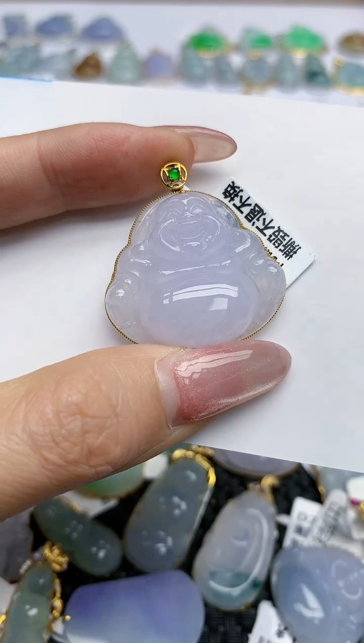 【闪购商品】翡翠挂件18K金镶嵌天然翡翠A货