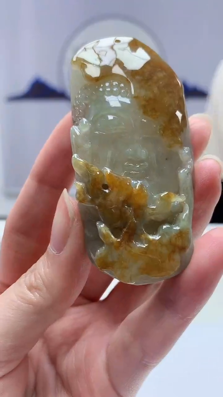 【闪购商品】定制翡翠未镶嵌4902zm-毛货挂件佛观天下93