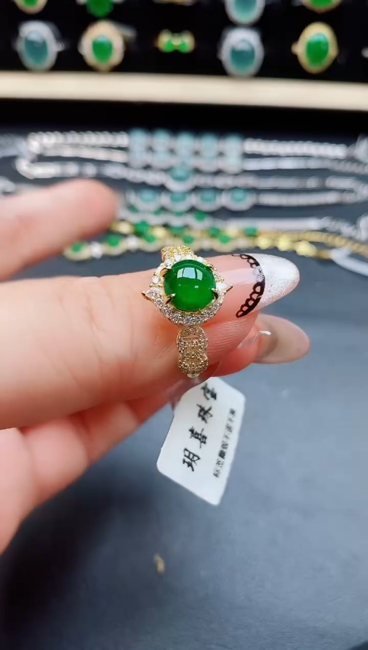 翡翠戒指银S925镶嵌58500