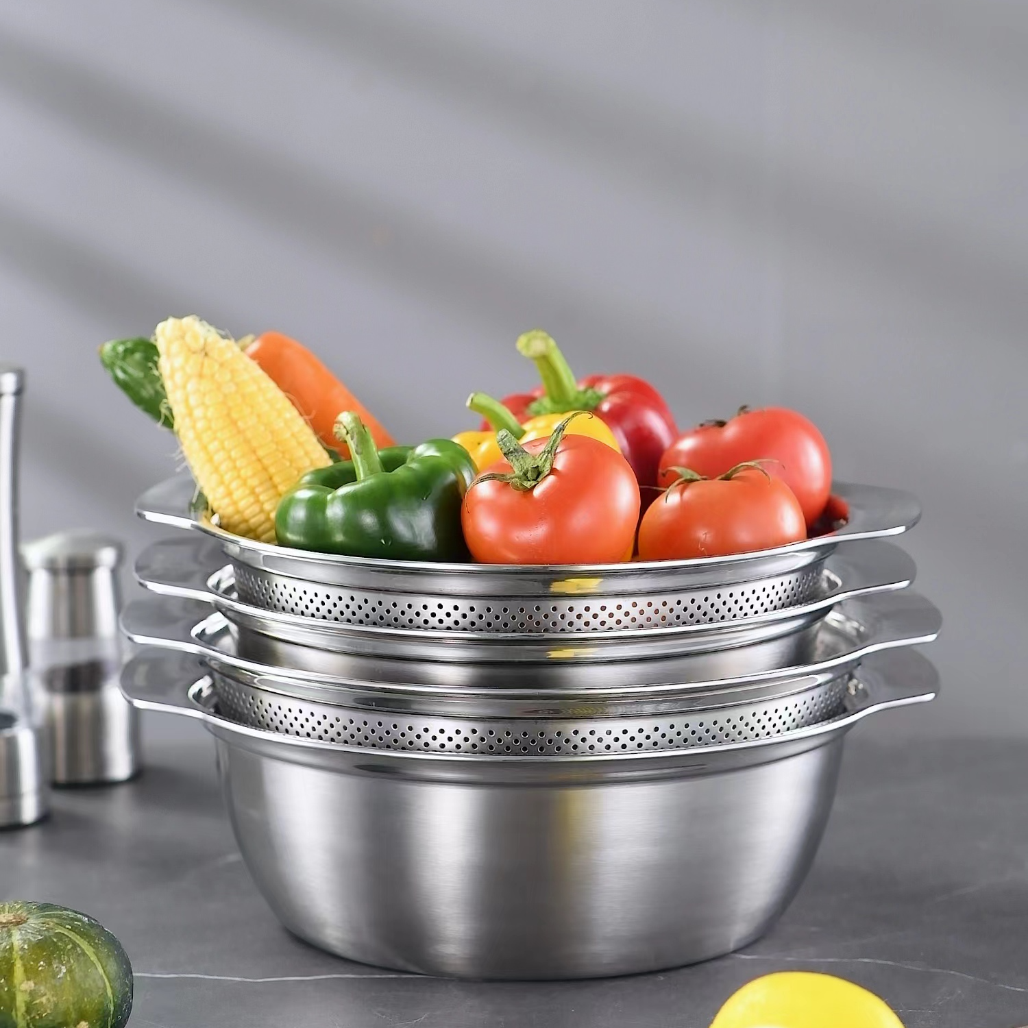 贝伦斯 304镜面双耳多功能沥水盆2件套