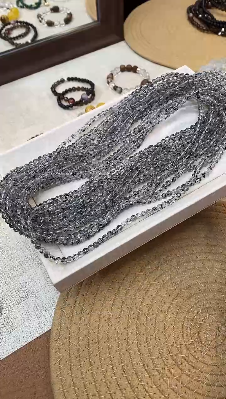 合金手链水晶《爱丽丝黑兔先生》黑发晶素圈手串三圈5mm多样性发一