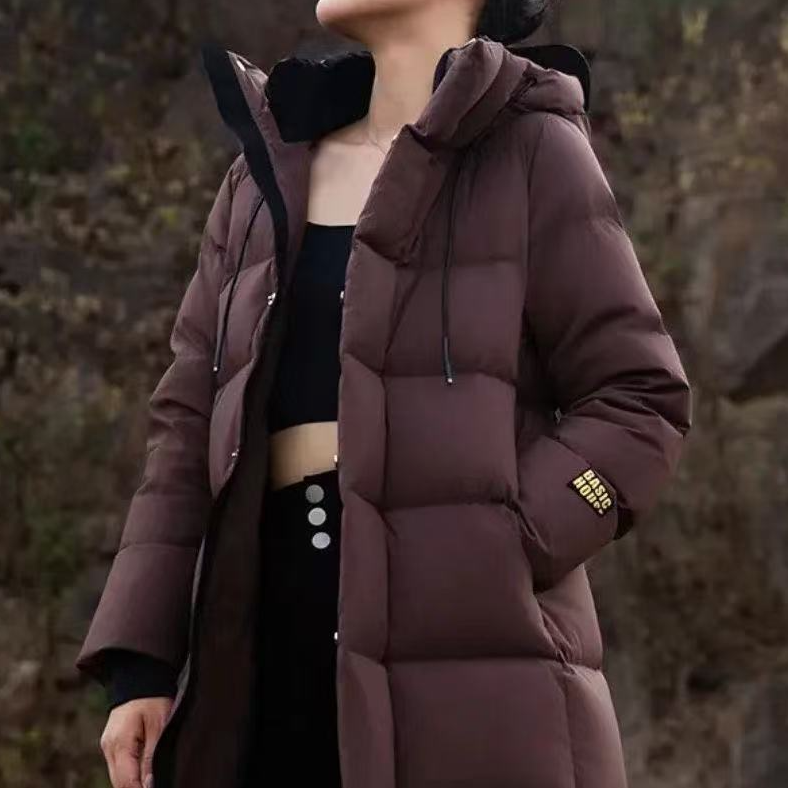 新款高端彩金爆款羽绒服女长款加厚保暖过膝男女情侣百搭时尚显瘦