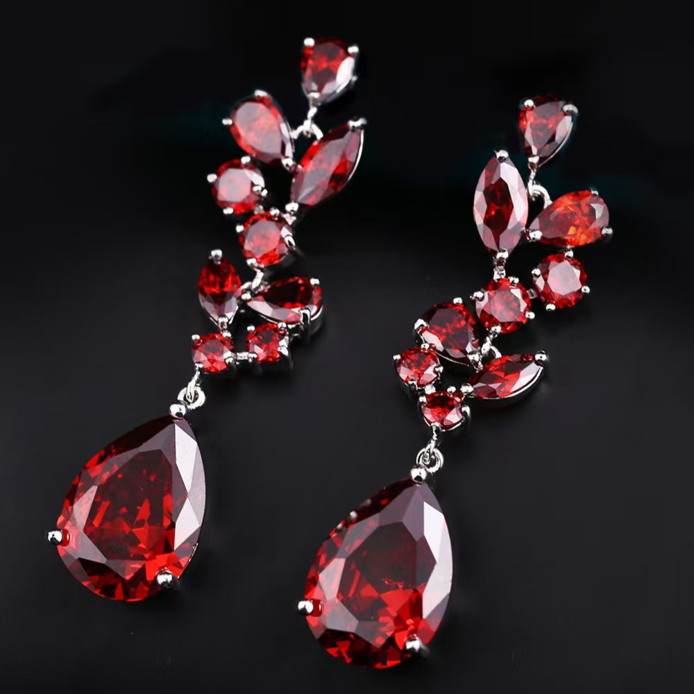 铜合金合成锆石耳饰 秀款红色耳钉722