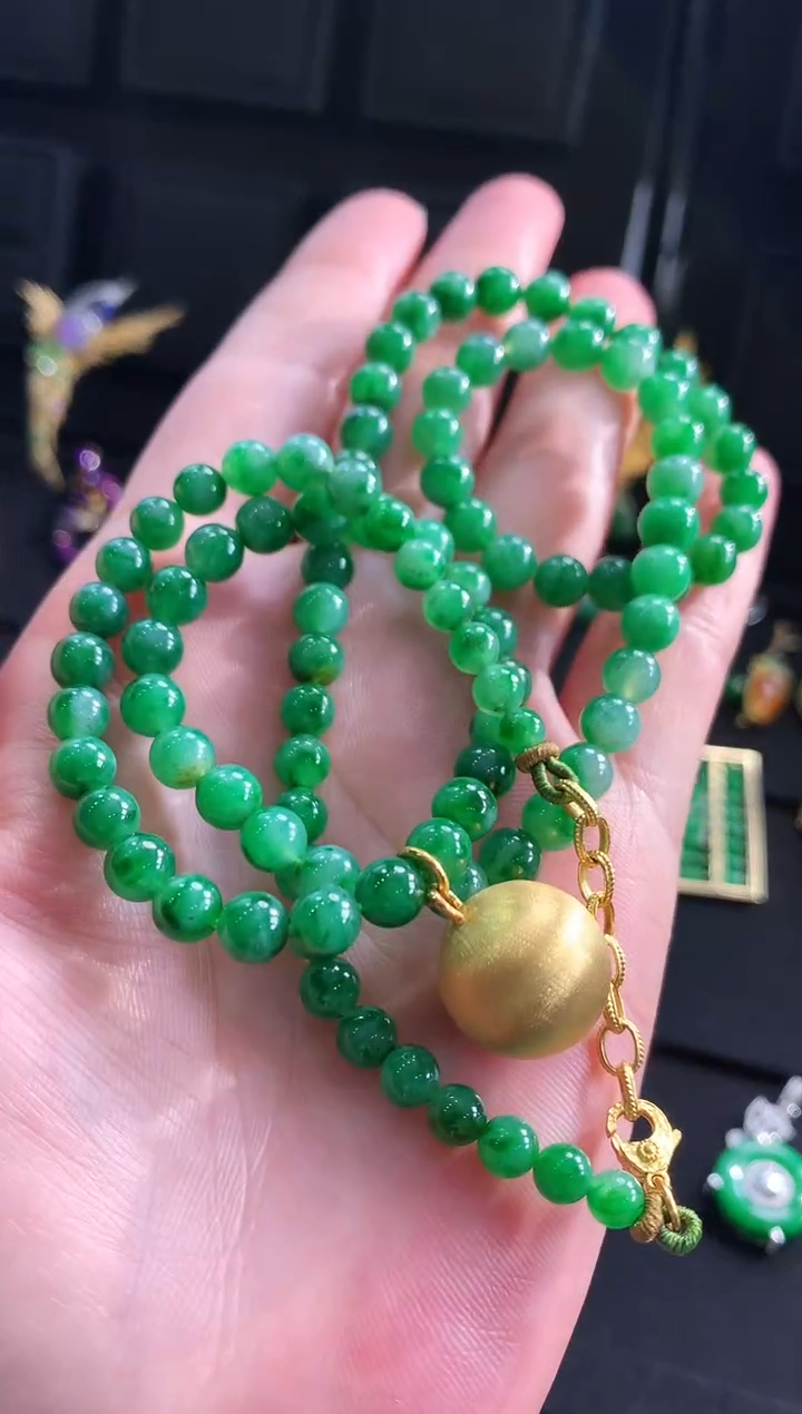 【闪购商品】翡翠颈饰足金镶嵌珠串
