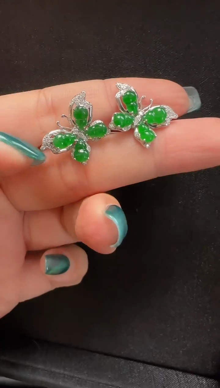 【闪购商品】翡翠耳饰18K金镶嵌1133蝴蝶