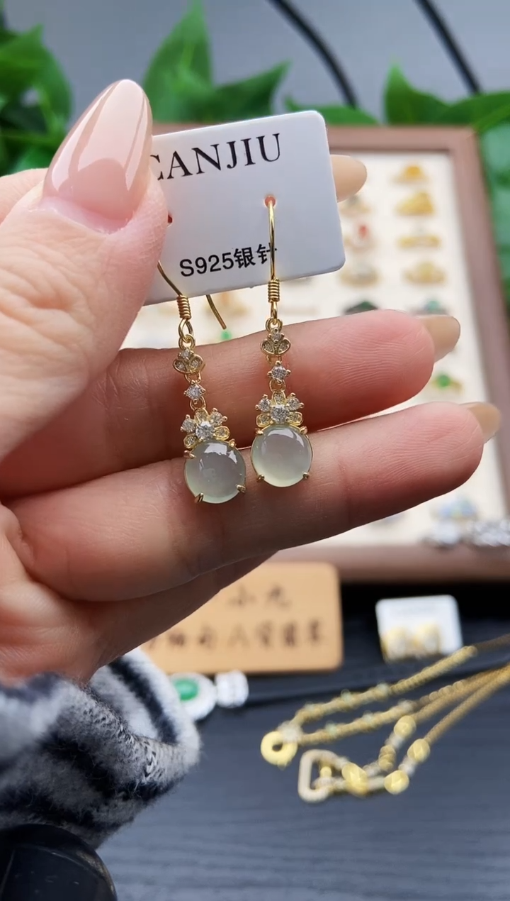 银S925镶嵌翡翠耳饰12
