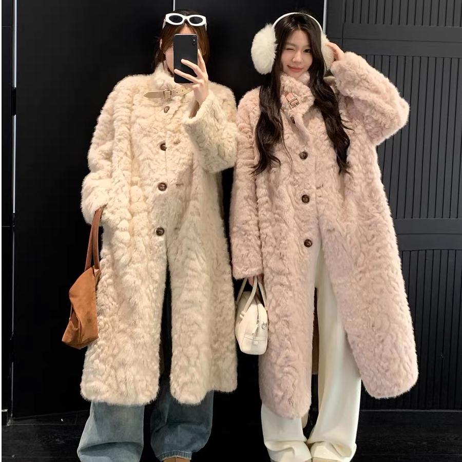 人造皮草 冬季加厚长款拼接长款毛毛外套韩版宽松型