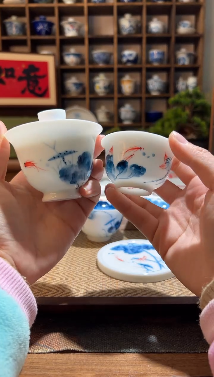 【闪购商品】荷花锦鲤小盖碗+送一杯