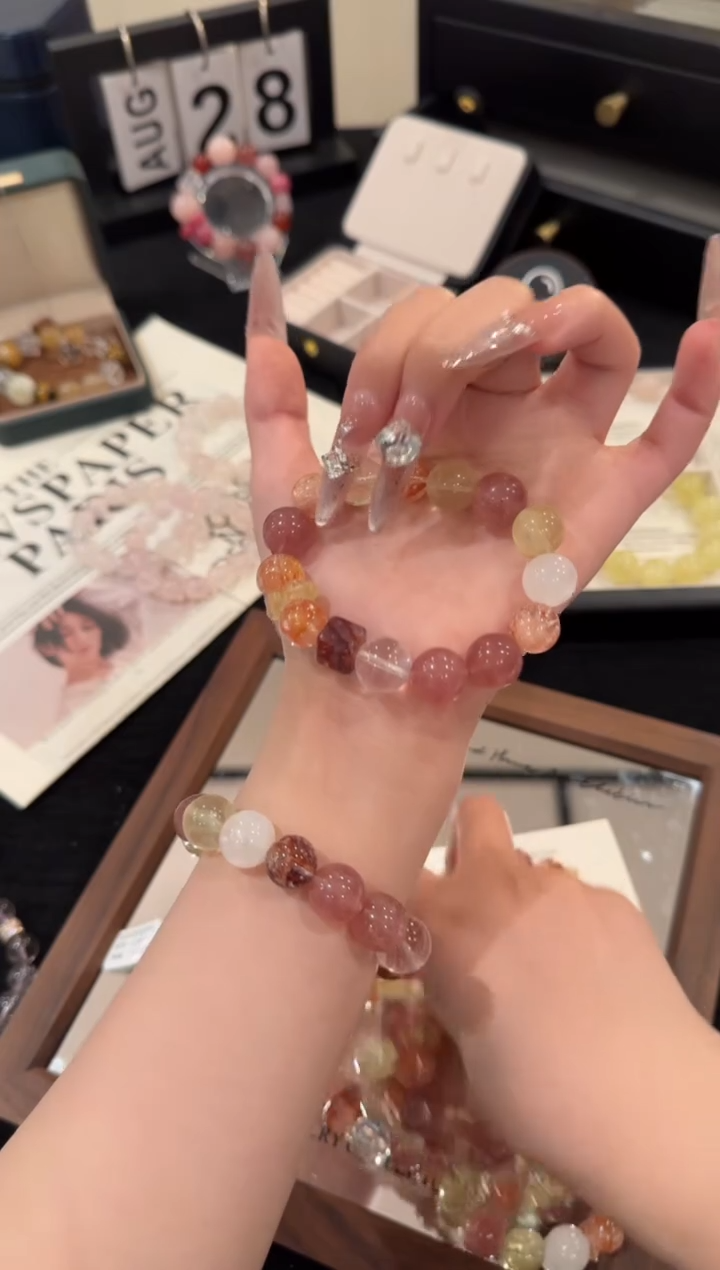 未镶嵌手链水晶红胶花多宝x2329
