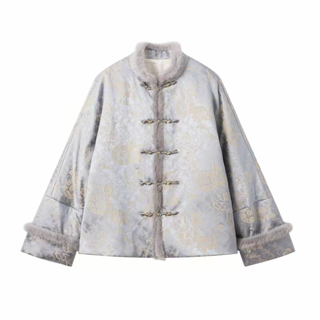 璎宁｜新中式国风加绒加厚水貂毛棉服外套-5586-苏苏