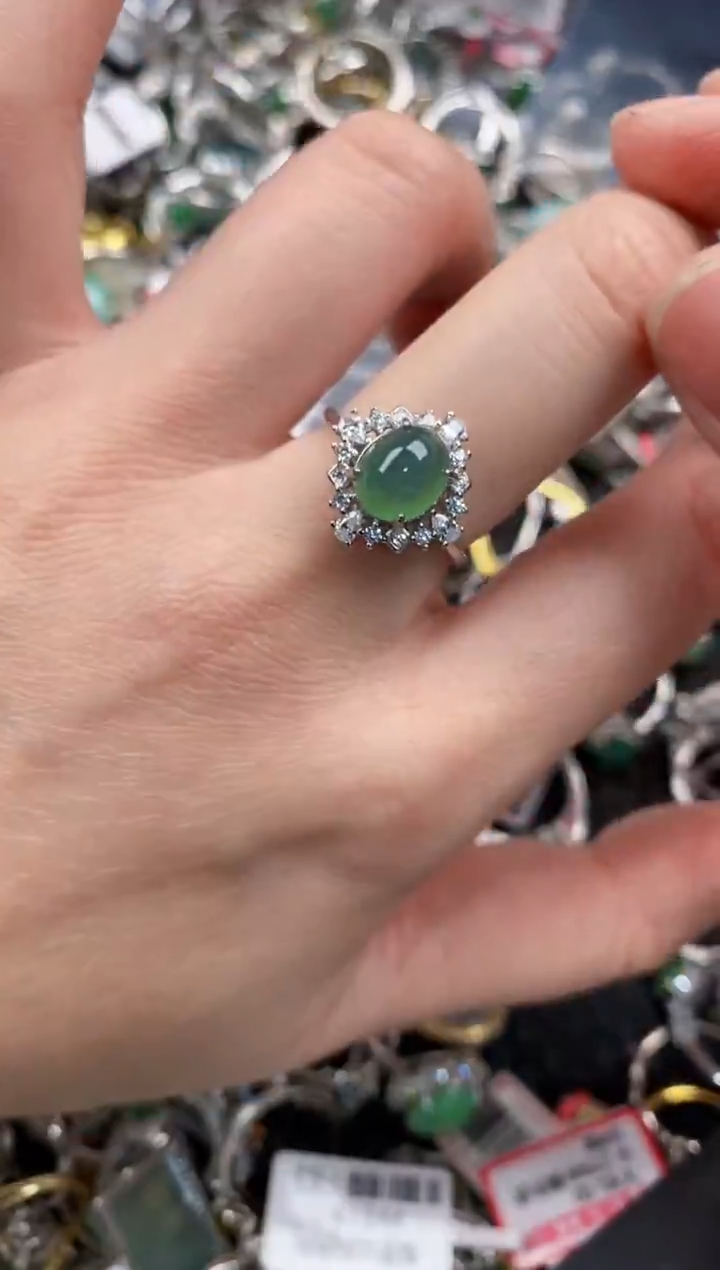 银S925镶嵌戒指翡翠666      8