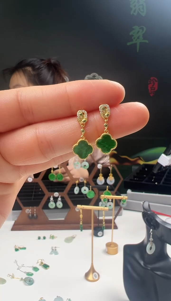 银S925镶嵌翡翠耳饰001