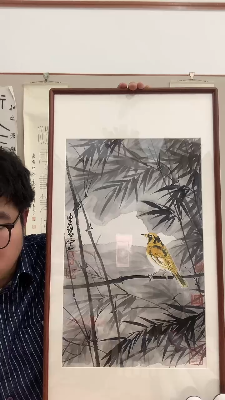 【闪购商品】国画J陈老师国画镜框一件 墨竹小鸟