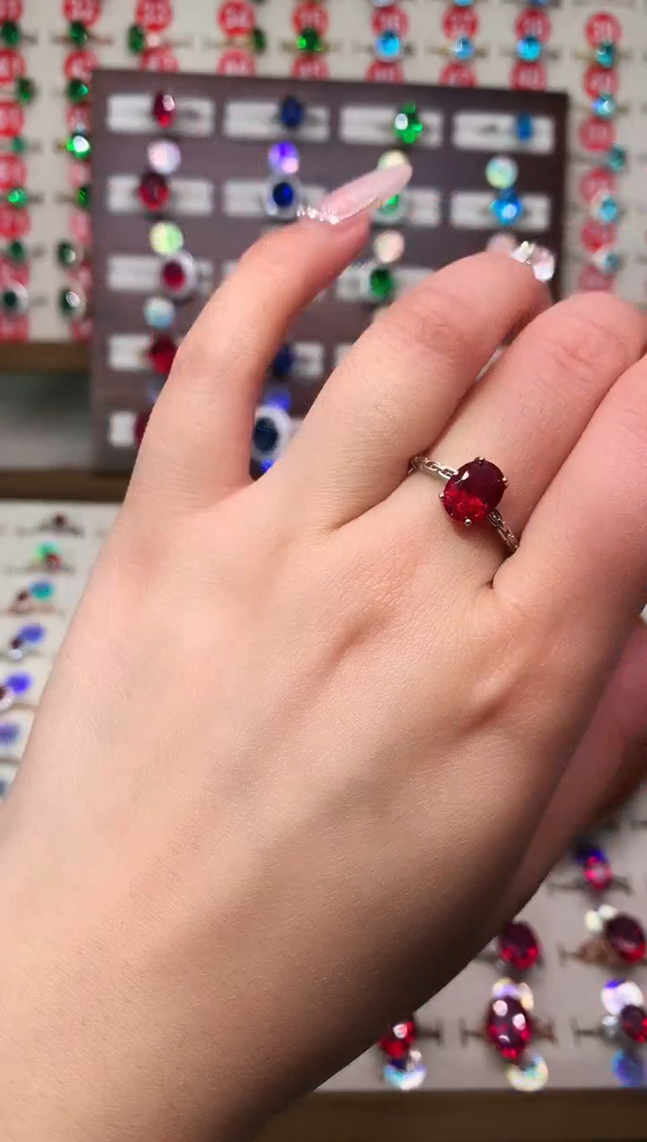 银S925镶嵌戒指红宝石7*9 酒红 银托