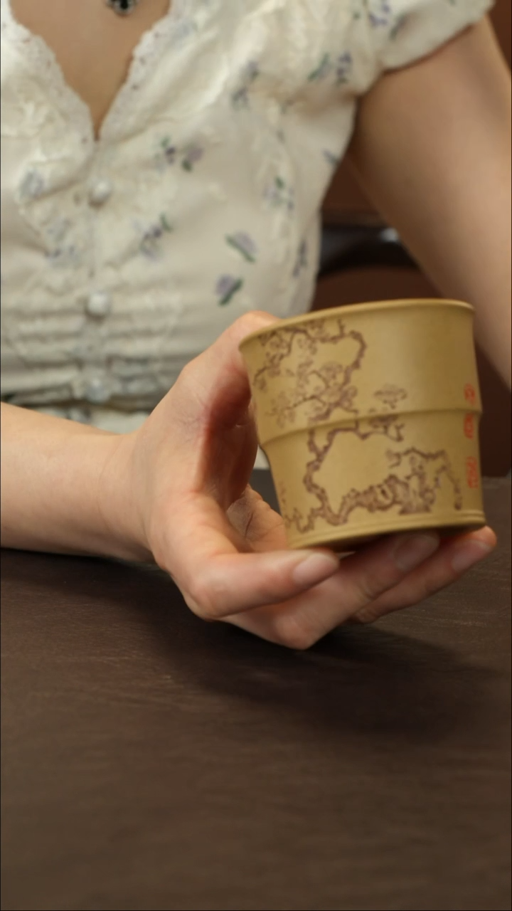 茶杯紫砂直播福利蒋文琴竹节刻绘梅花杯