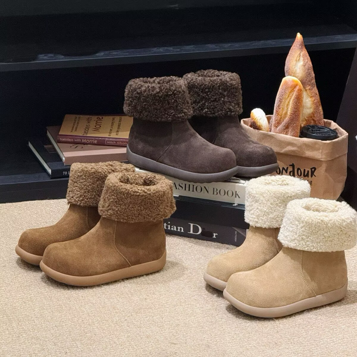 韩系保暖芒果头ins棉靴2025冬季新款皮毛一体两穿雪地靴         