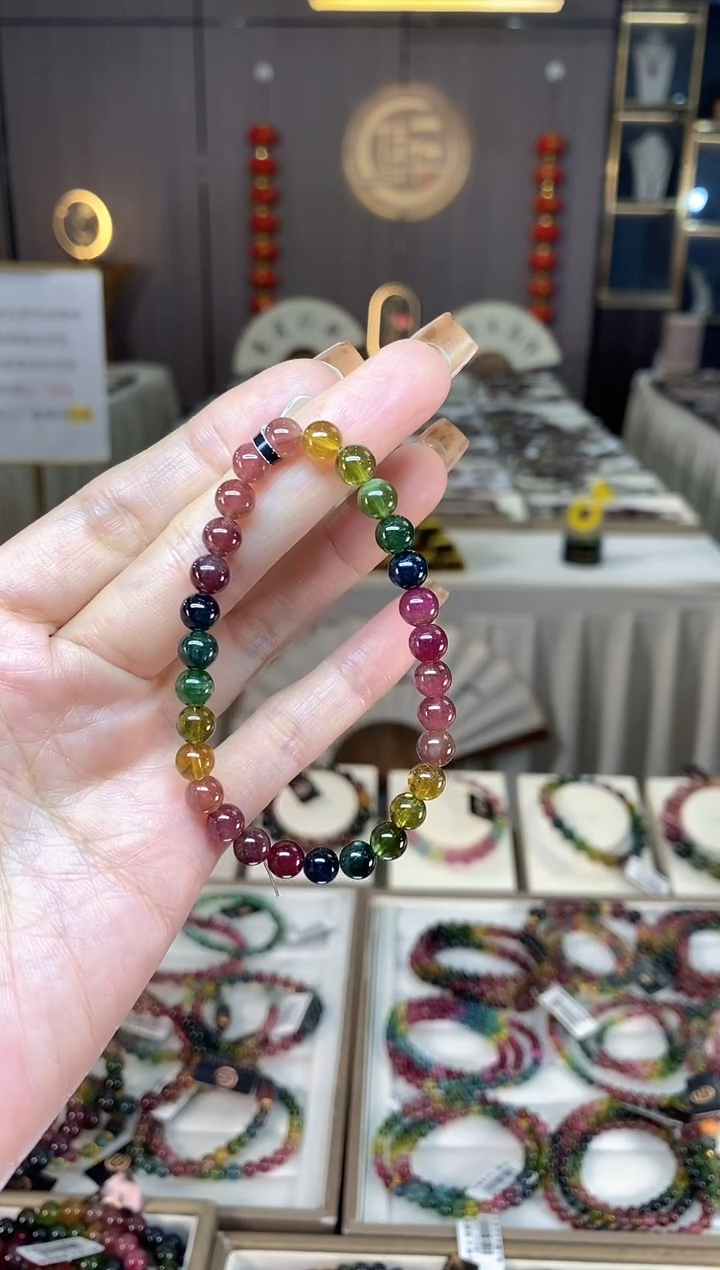 未镶嵌老矿碧玺色标彩虹单圈手串6mm+碧玺dan多样性发货一条