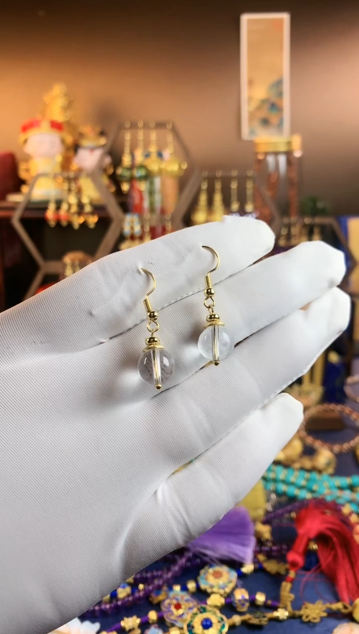 【闪购商品】水晶耳饰银S925镀金镶嵌高透白色水晶耳钩