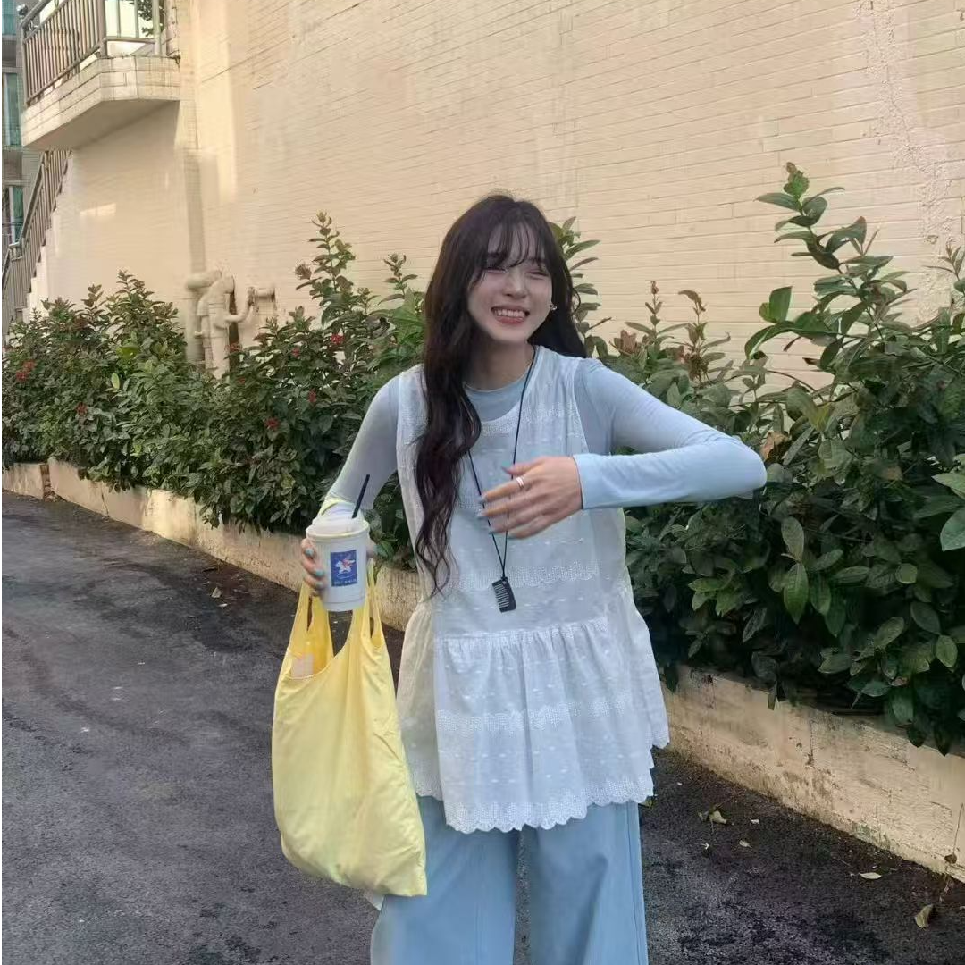 小个子春款套装打底衫背心韩系蕾丝温柔甜美减龄百搭时尚两件套