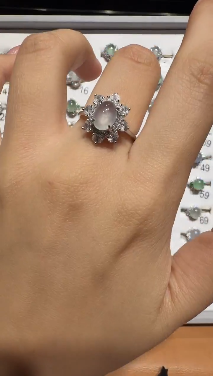 银S925镶嵌戒指翡翠925银镶翡翠戒指镶嵌90