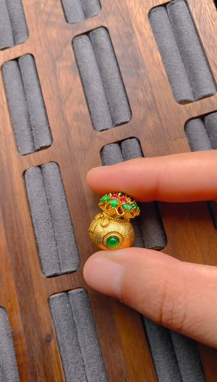 翡翠银S925镶嵌吊坠(不含链)大钱袋