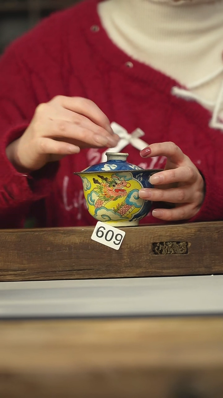 设计师手作款迷糊手绘盖碗