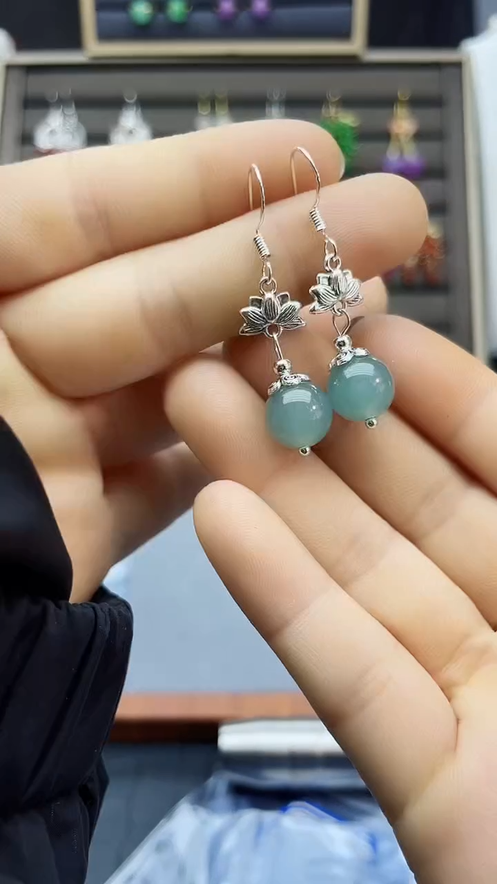 【闪购商品】翡翠耳饰银S925镶嵌300400