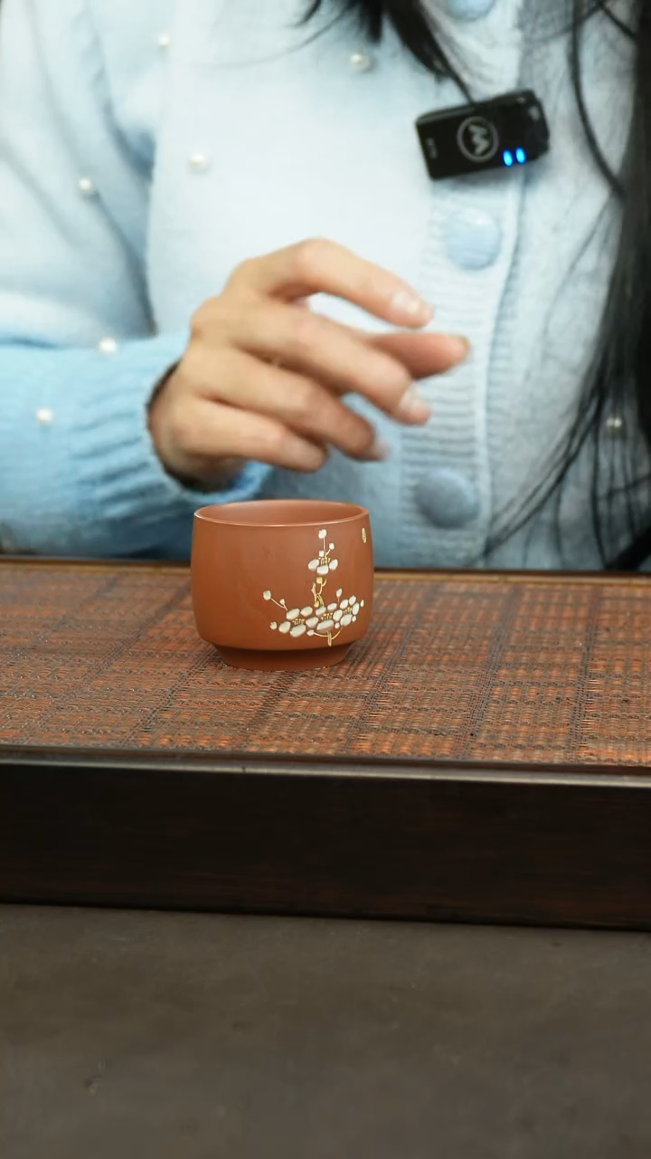 【闪购商品】坭兴陶梅花刻绘主人杯钦州红50cc