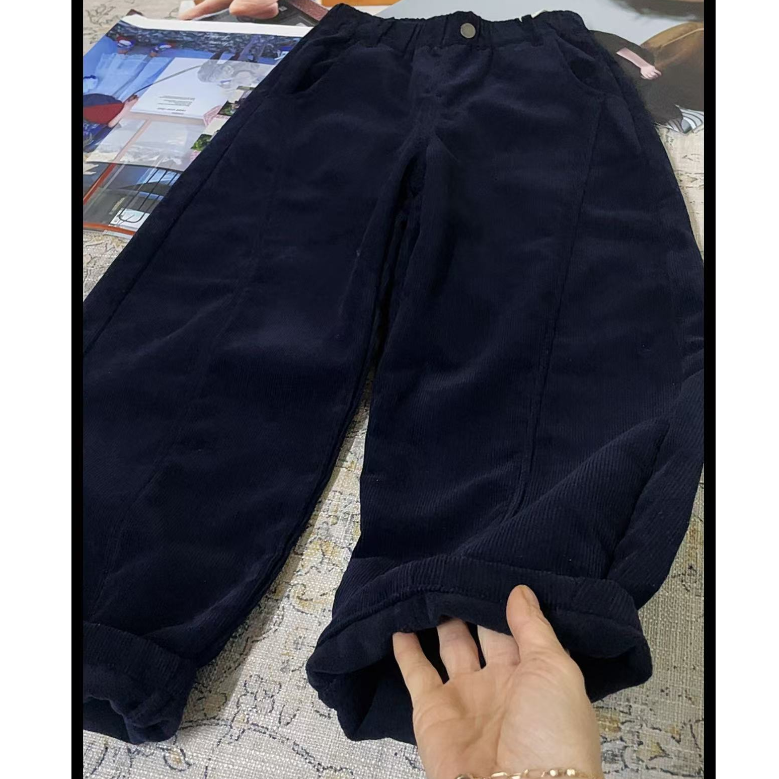 511205 韩版休闲秋冬休闲裤男童女童裤子加绒灯芯绒休闲裤