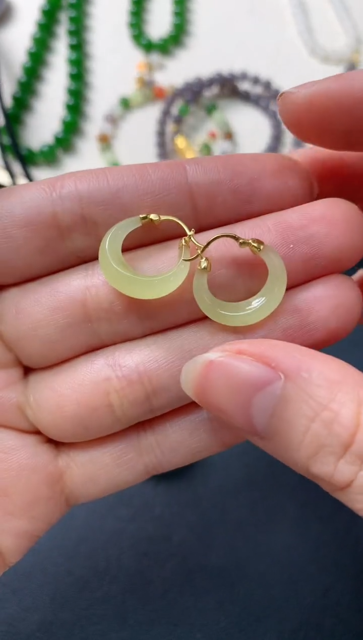 【闪购商品】和田玉耳饰18K金镶嵌R136|799