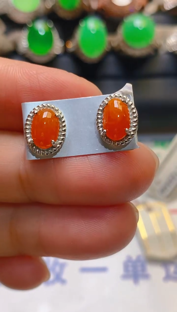 【闪购商品】翡翠耳饰银S925镶嵌天然A货翡翠1