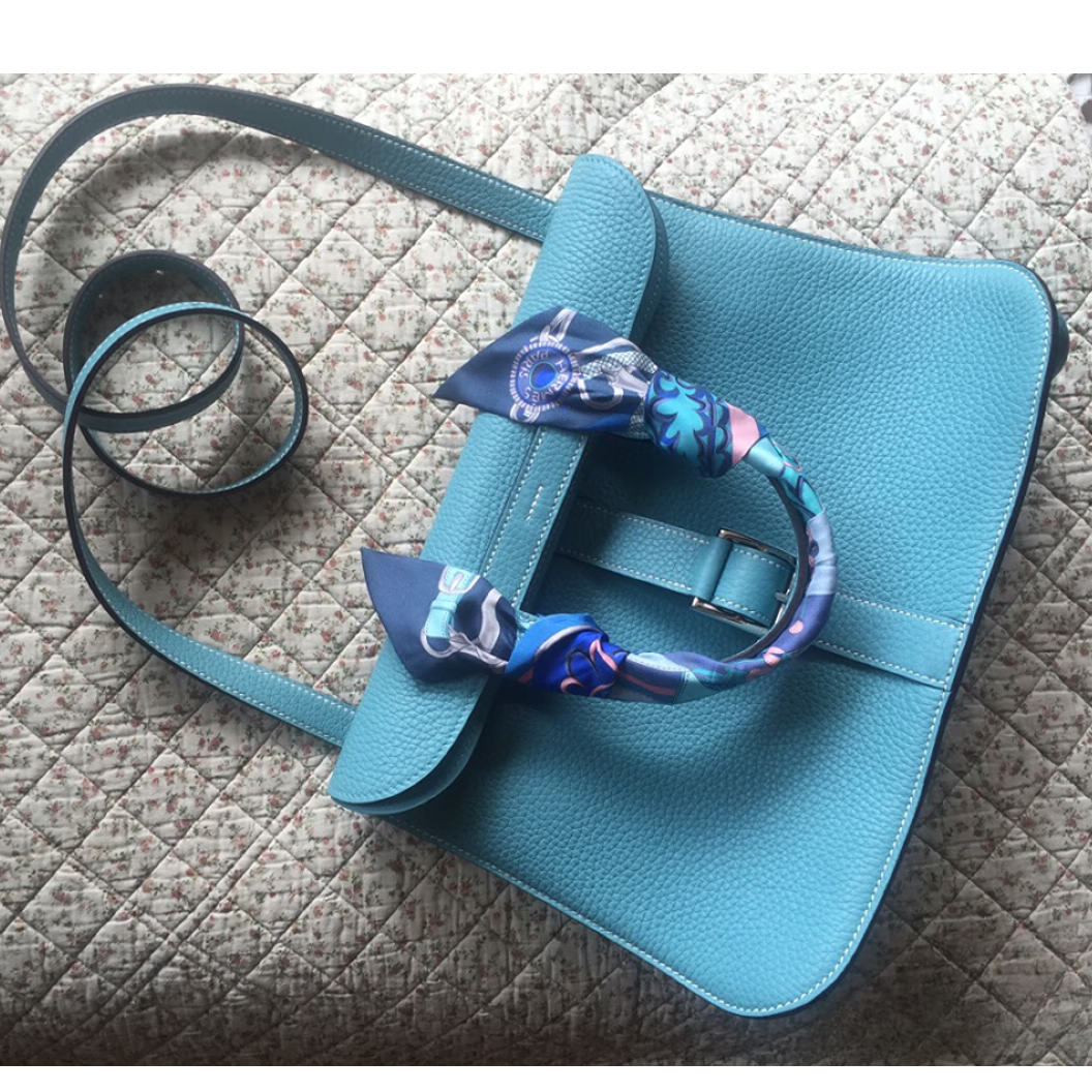 99新 Hermes/爱马仕 牛仔蓝halzan31单肩包斜挎包 T刻