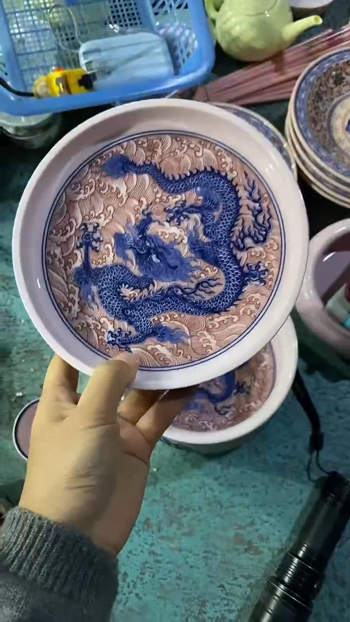 摆件陶红稀土釉里红龙纹壶承