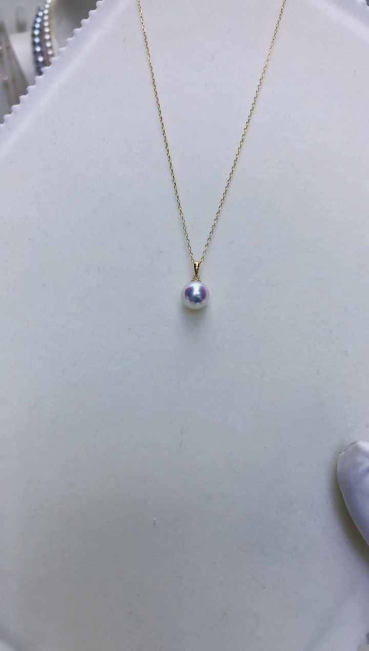 【闪购商品】海水珍珠商品18K金镶嵌7-8瓜子扣吊坠赠银链