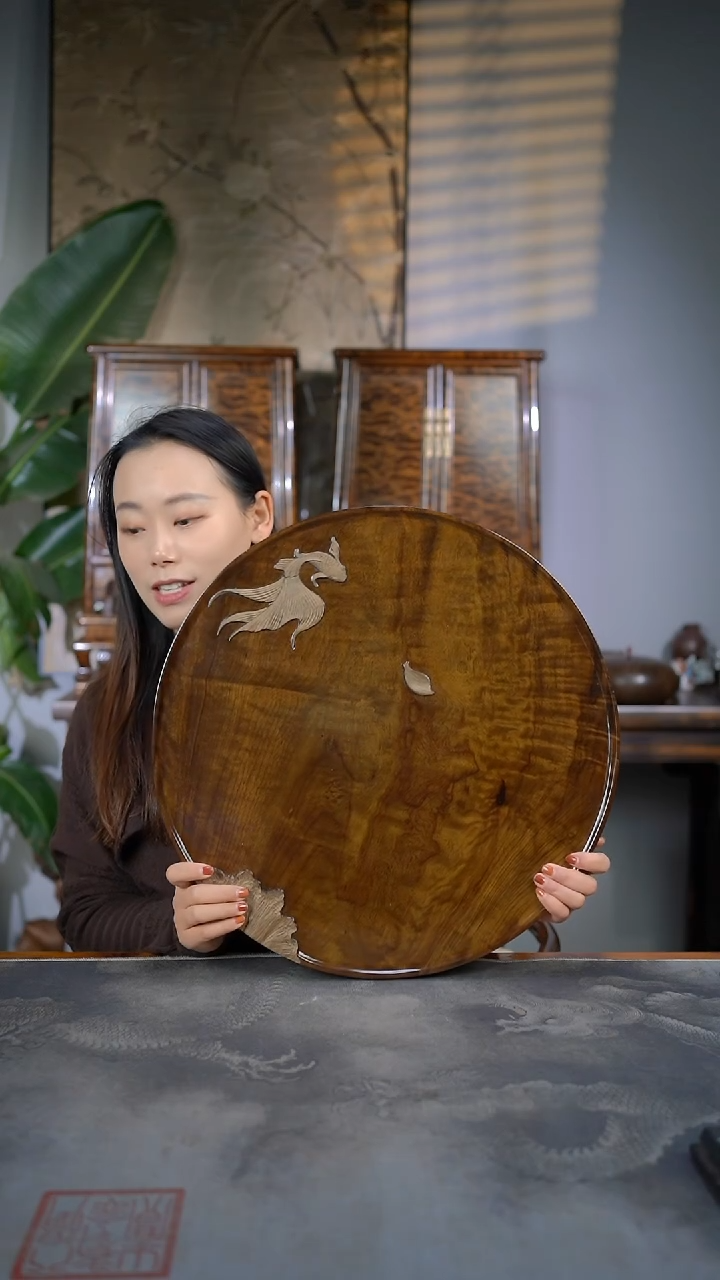 【闪购商品】金丝楠木雕满花精工大鱼海棠茶盘