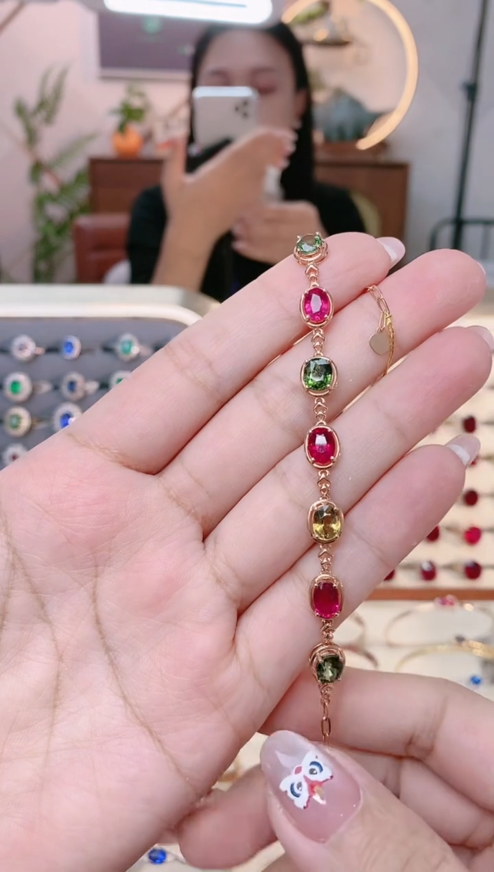 【闪购商品】碧玺18K金手链18K金镶嵌1