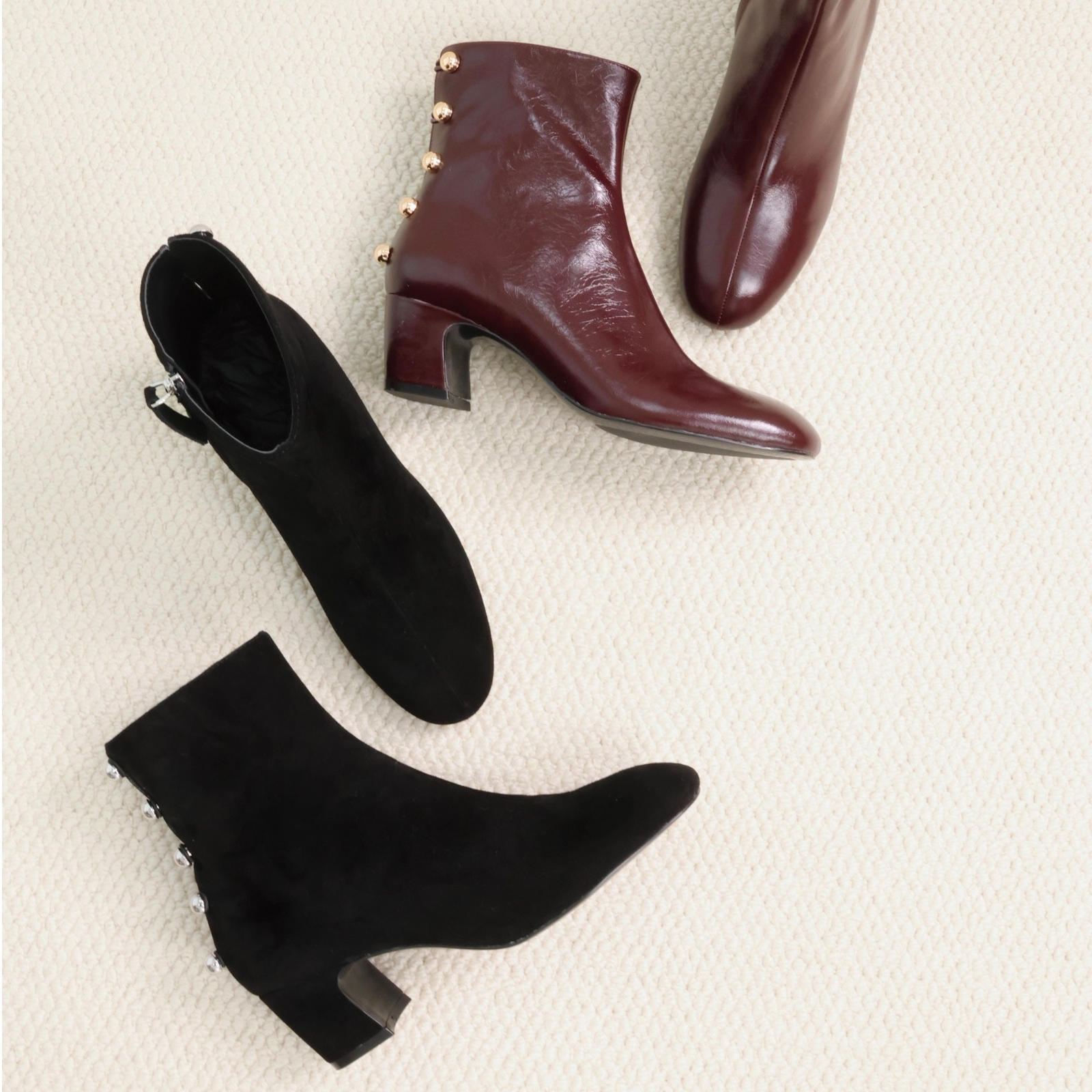 ElegiFemme2024原创Gina秋季新款羊反绒尖头高跟显高复古法式短靴