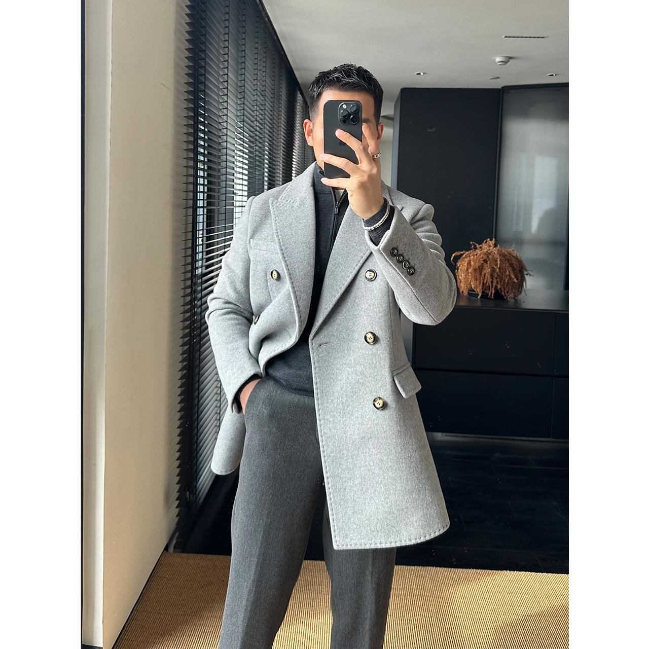 DAN LANG 429-2# 【羊毛+羊绒】男士轻奢中长款双排扣大衣 