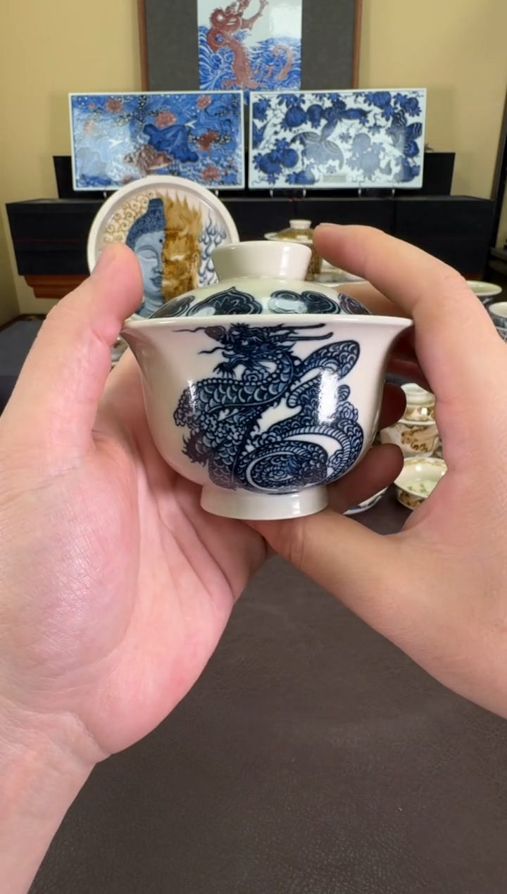 【闪购商品】二号釉龙蛇纹元宝盖碗