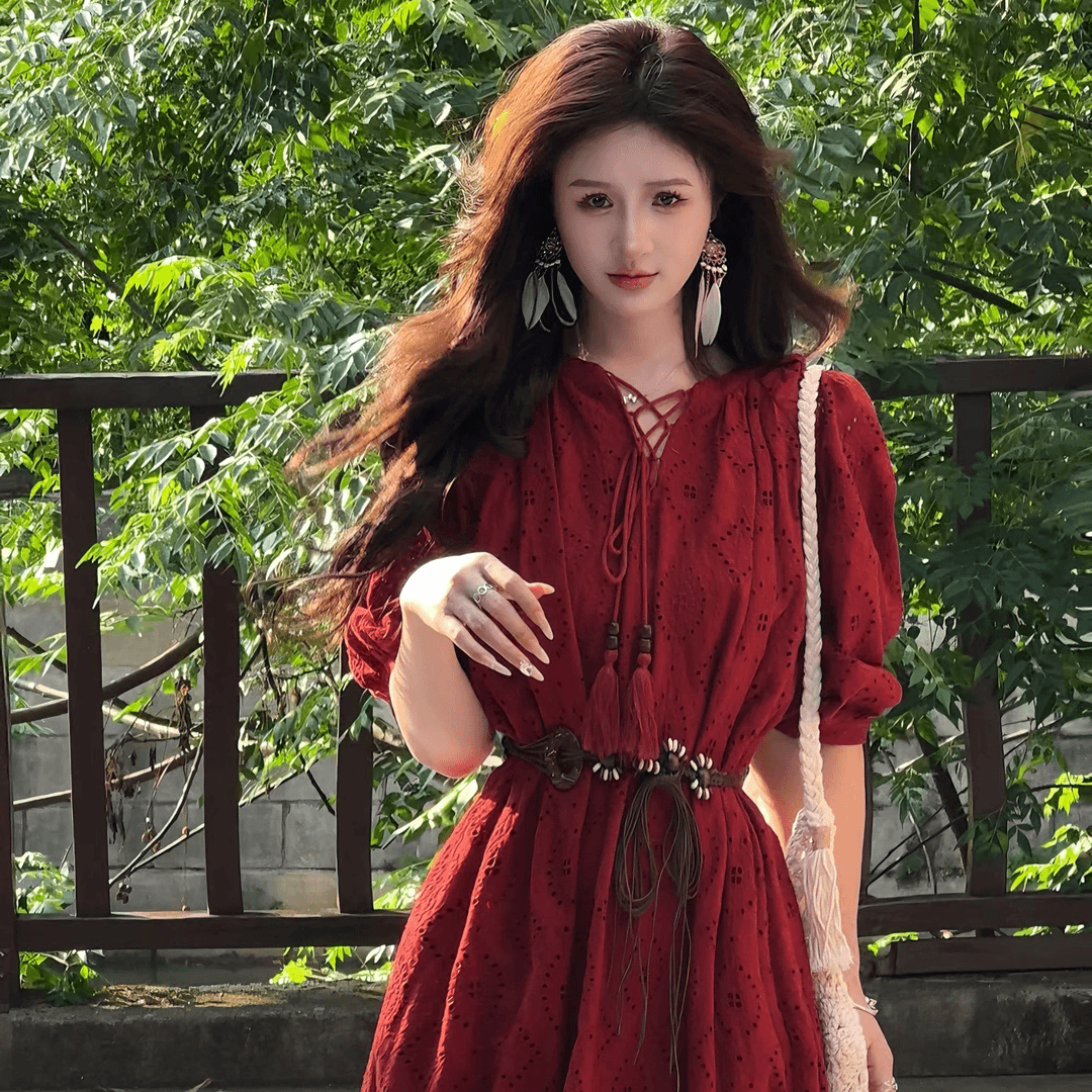 糖宝精选●【生如夏花】Q3LYQ1177显瘦气质夏季复古优雅收腰