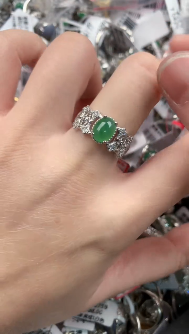 银S925镶嵌戒指翡翠13-13-13      3