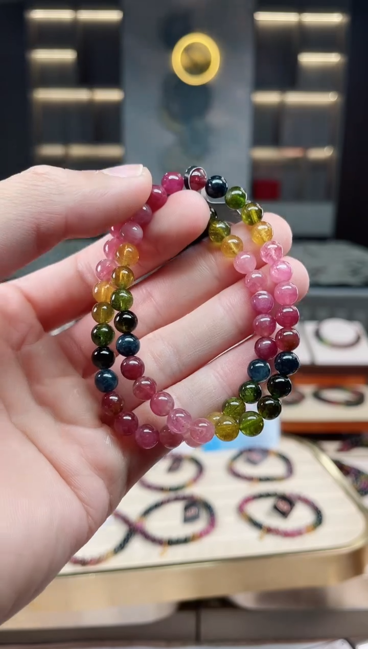 未镶嵌透体老矿碧玺彩虹单圈手串6mm+碧玺多样性发一条xion