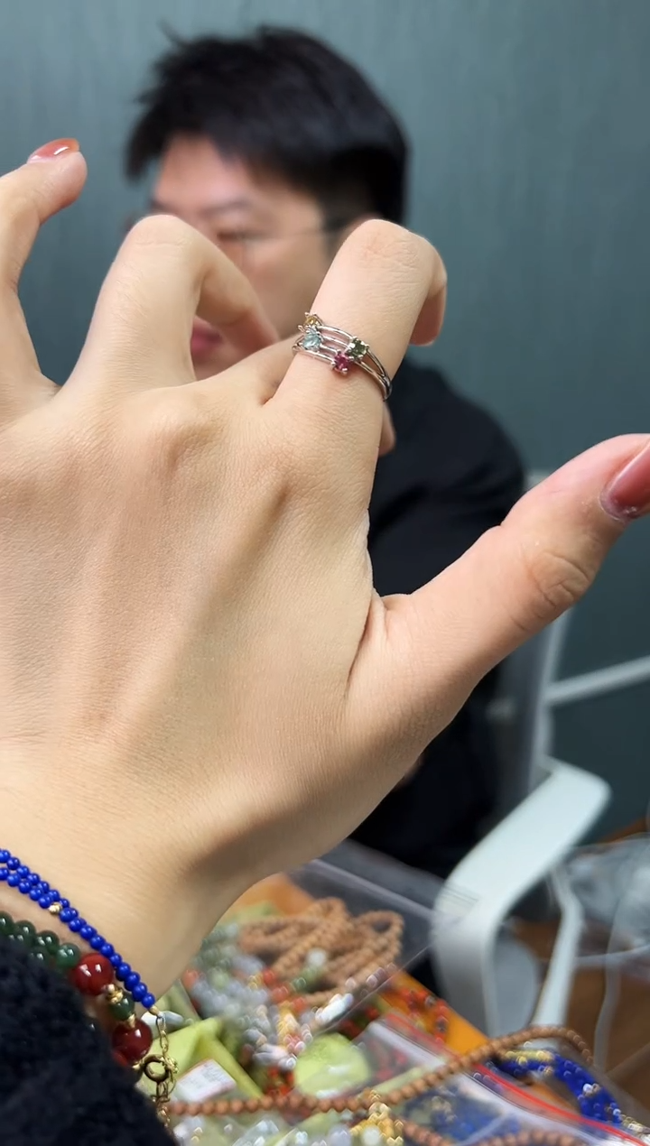 银S925镶嵌戒指碧玺碧玺戒指