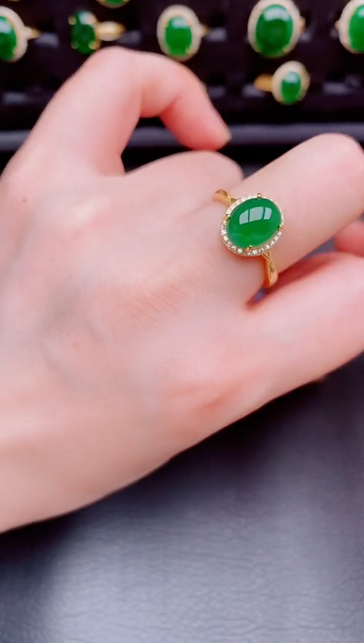 【闪购商品】翡翠戒指银S925镶嵌天然a货翡翠206