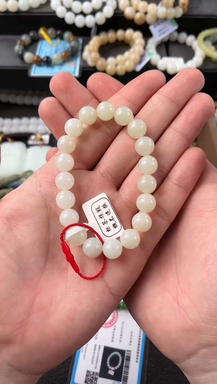 【闪购商品】和田玉手串未镶嵌且末天泰白玉手串卡10微色差