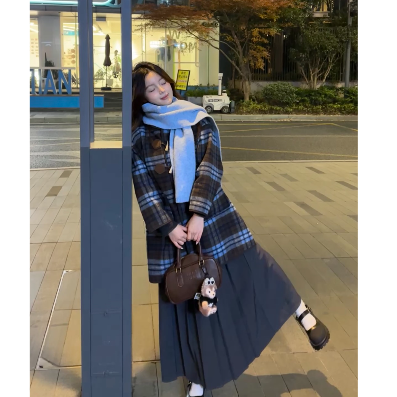 呢大衣2025冬季新款中大童复古格纹连帽加厚外套WS201