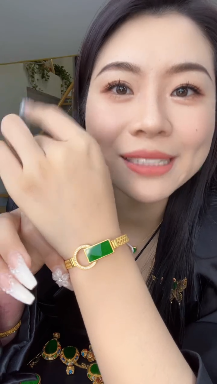 【闪购商品】翡翠手链银S925镀金镶嵌天然缅甸翡翠A货手链