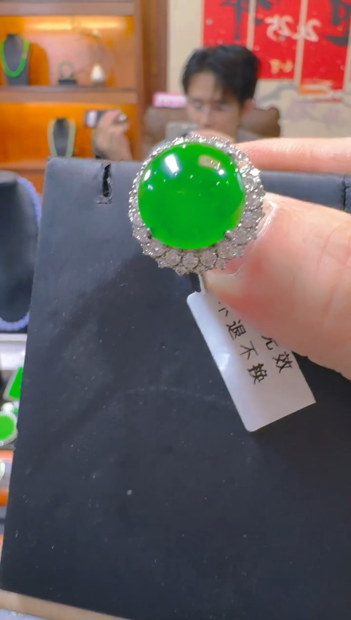 翡翠戒指银S925镶嵌天然A货翡翠